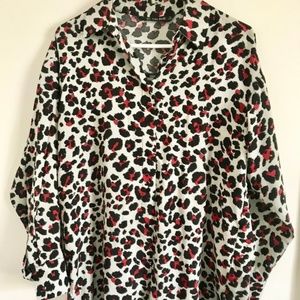 Zara Red Leopard Print Button Down Shirt!